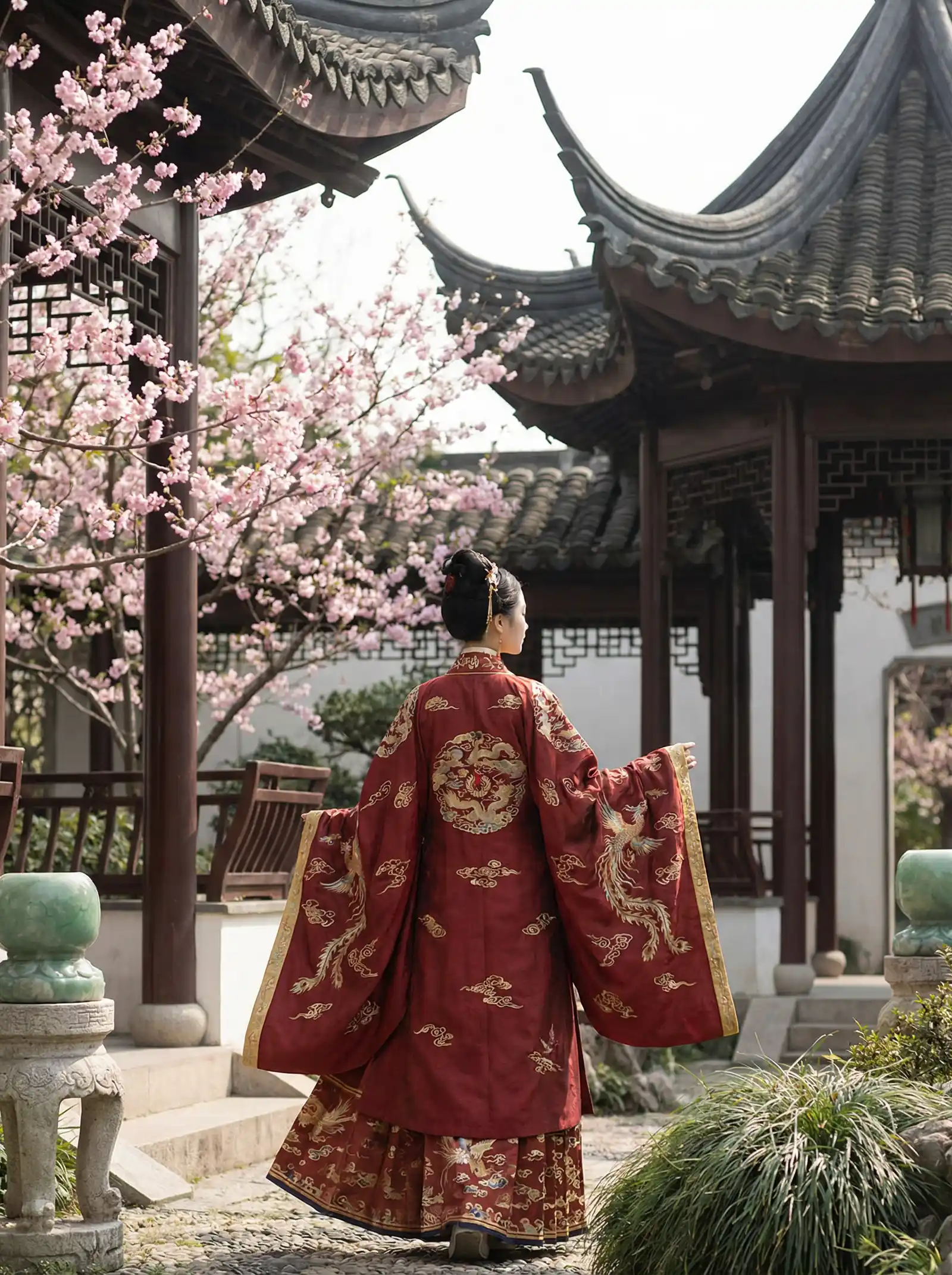 想要叉叉视频 明制汉服红色凤凰刺绣